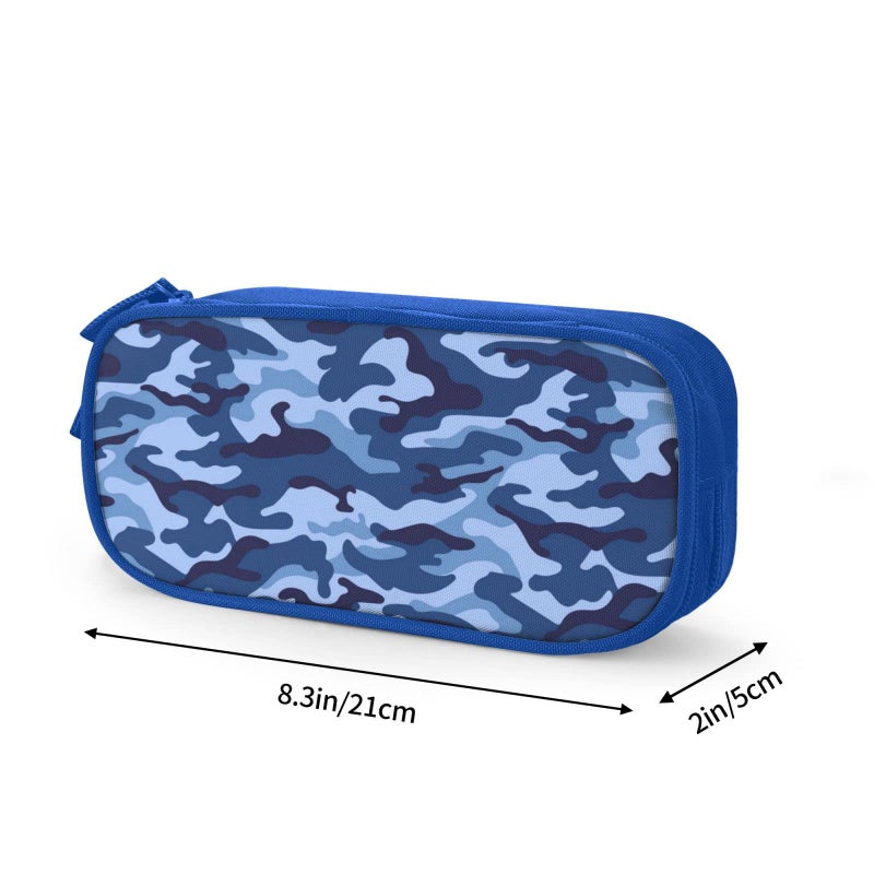 OWCRNEF Camo Pencil Case Box, Large Capacity Blue Pencil Bag Pouch Marker Organizer with 2 Compartments & Durable Zipper - Image 4